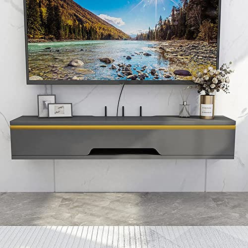 Mueble de TV montado en la pared con agujero oculto para gestión de cables, consola flotante para dormitorio, estantes de almacenamiento montados en la pared, soporte de TV de 70 cm de ancho.