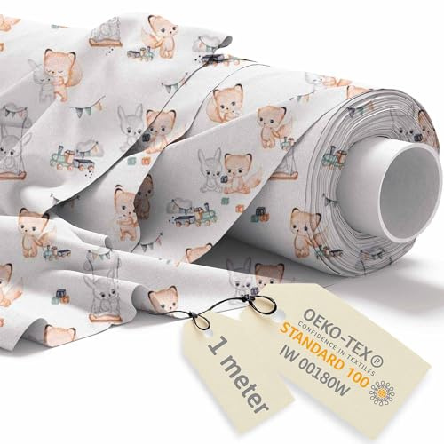 DreamRoots Baumwollstoff Meterware, Little Friends, 1 m Vorschnitt