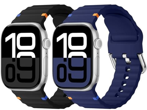 Joehwerr 2Pack Sport Straps Compatible with Apple Watch Ultra 2 Strap 49mm 46mm 45mm 44mm 42mm 41mm 40mm 38mm, guiding wavy pattern design combined with bold color for iWatch SE 10 9 8 7 6 5 4 3 2 1