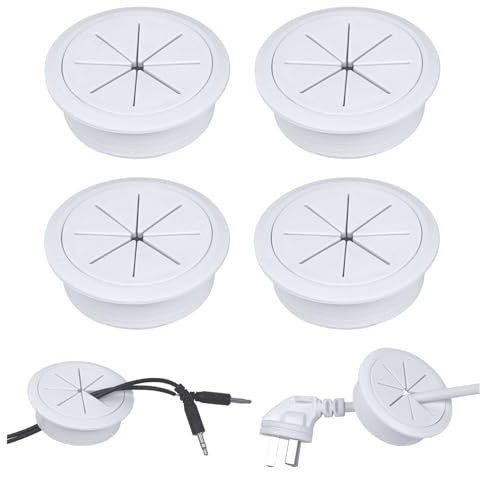 4 Pièces Cache Câble Bureau en Plastique,60 mm Passe-Câble Bureau Blanc Ronde,Cache Cable Blanc pour Bureaux,Tables,Ordinateur,Postes de Travail,Organiseur de Fil