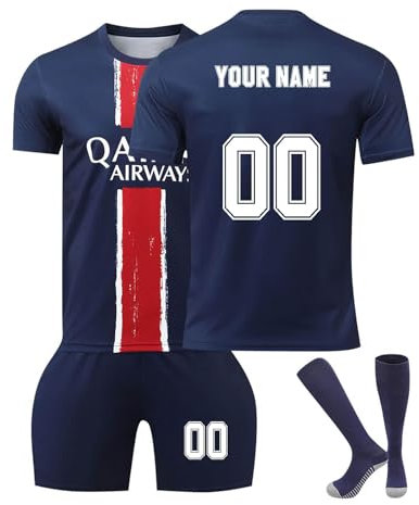 Personnalisé Maillot de Foot avec Nom Numéro de L'équipe Football Tee Shirt Short avec Chaussette Ensemble pour Enfant et Adulte