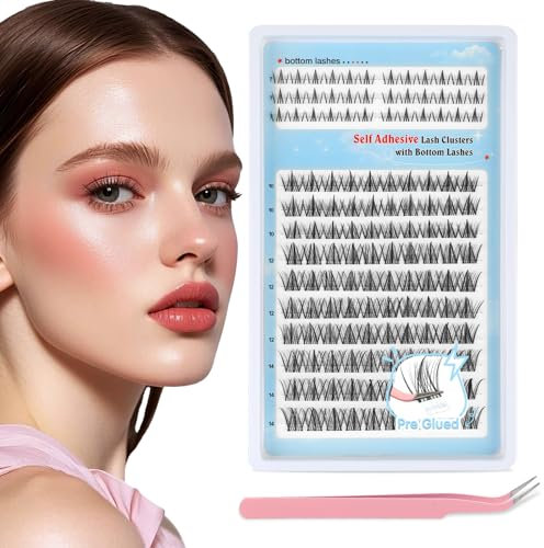 Sixstarhair Pre Glued Cluster Lashes 136 Pcs Self Adhesive Lashes Natural Reusable Individual Eyelashes with Tweezers No Glue Needed Press On Lashes, Easy to apply 10-16mm