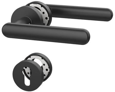 Amerdeco Türgriff Set Schwarz aus Aluminium – PZ Türbeschlag für Wohnungseingangstüren, Türklinke, Drückergarnitur UK0086