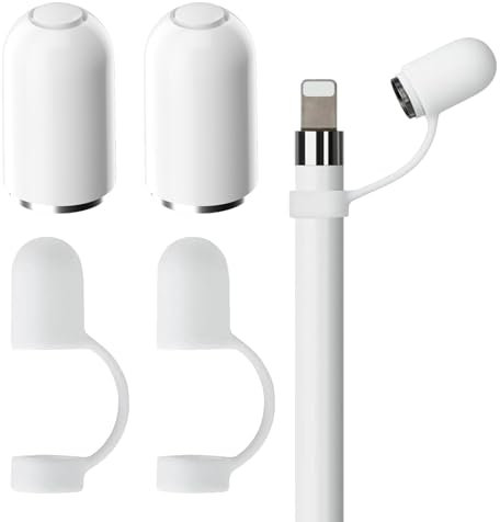 ZFRITP 2 Stück Apple Pencil Kappe,Apple Pencil Cap,Apple Pencil Kappe 1. Generation,Apple Pencil Deckel Mit Anti-Verlust Silikon Kappenträger, Magnetische Kappen Für Apple Pencil Cap(Weiß)