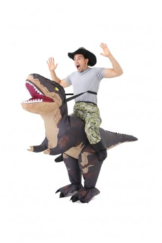 Uppblåsbar kostym för vuxna, fullkropps uppblåsbar dinosauriekostym för man/kvinna, rolig uppblåsbar T-Rex-kostym för cosplay, perfekt för Halloween, jul och karnevalfester. (svart)