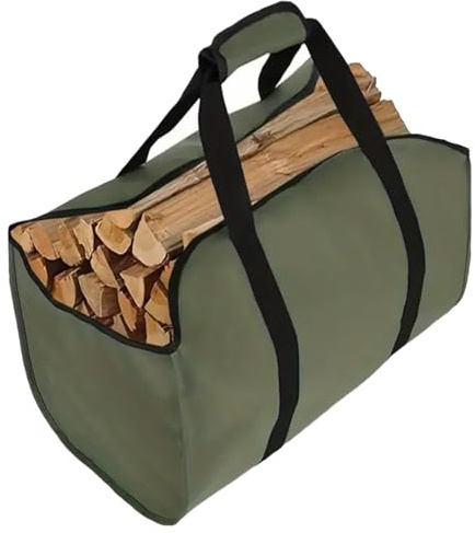 Brennholz Tragetasche groß Kaminholz Tasche Holzkorb – Aus reißfestem, wasserdichtem Oxford, ideal für Kamin & Outdoor, auch als Einkaufskorb oder Tote Bag (Armee grün)