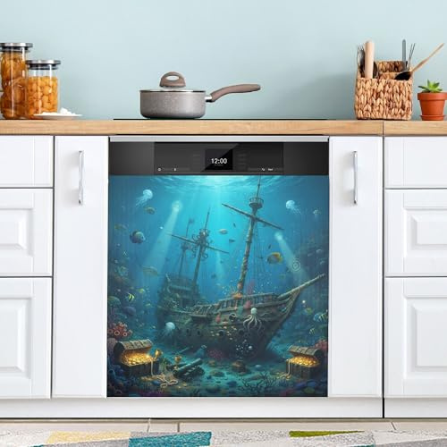 Ancient Ship Wrack Geschirrspülerabdeckungen mit magnetischem Clean Dirty-Aufkleber, Dekor, Kühlschrank, Geschirrspüler, Frontplatte, 58,4 x 66 cm