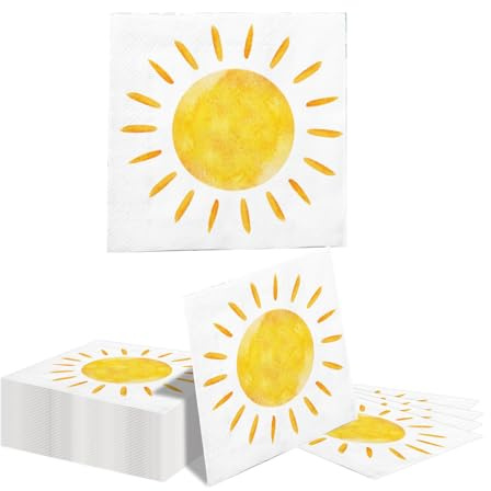 Kotkiddy 40 Stück Sonne Papierservietten Einweg 33x33 cm Sunshine Geburtstag Deko Sonnen Party Servietten Cocktail Dinner Set Tischware für Sommerfest Kinder Geburtstag