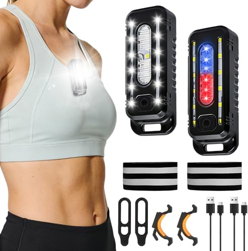 2 Stück LED Clip Lampe,Sicherheits Clip Licht,USB Aufladbar,2 Leuchteffekte | Blinklicht für Laufen Joggen Camping Rucksack Kleidung