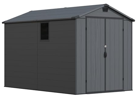 Devoko 6x10 Gartenhaus Kunststoff 185x300x210 cm Gerätehaus mit Boden, Geräteschuppen, Fahrradschuppen, Dunkelgrau