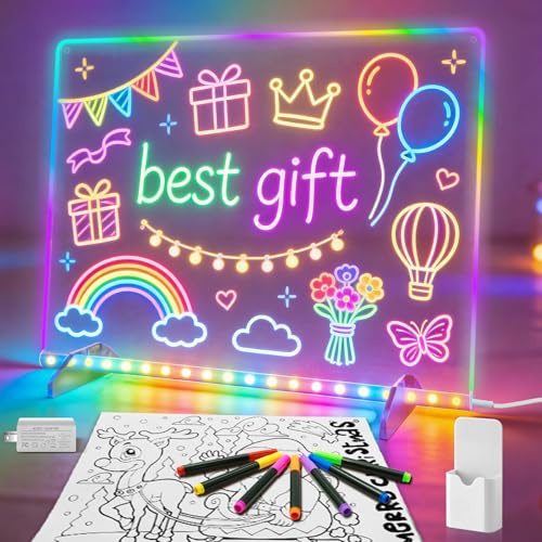 Signsxcel Led Note Board with Colors,16''Drawing Tablet,6 Modes & 8 Colors Light Up Drawing Board,Kids Toy with 13 Light Effects,Birthday Holiday Day Gifts for Girls & Boys Age 3+(White)
