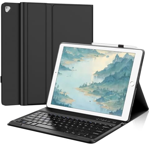 Tastatur Hülle für iPad Pro 12.9 Zoll 1./2. Generation (2017/2025), Schwarz | Deutsches QWERTZ Layout, Magnetisch Abnehmbar Keyboard für iPad Pro 12,9 2017/2015, Schwarz