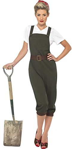 Smiffys WW2 Land Girl Costume includes Top/Dungarees and Head Scarf, Size UK 8-10 Small