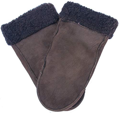 EEM Damen Lammfellfäustling Handschuhe, weiches Lammfell, mit Umschlag, braun S