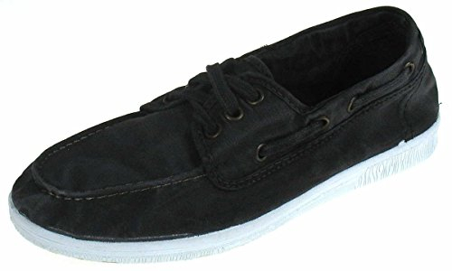 Natural World Eco - 303E Men's Trainers - Organic Cotton Boat Shoes- 100% EcoFriendly - Black Color