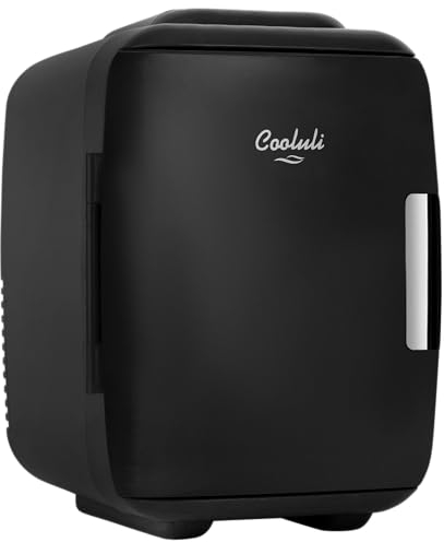 Cooluli Skincare Mini Fridge for Bedroom - Car, Office Desk & Dorm Room - Portable 4L/6 Can Electric Plug In Cooler & Warmer for Food, Drinks, Beauty & Makeup - 12v AC/DC & Exclusive USB Option, Black