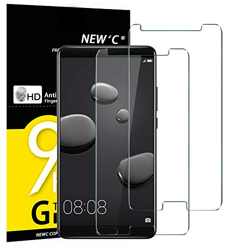 NEW'C 2 Piezas, Protector Pantalla para Huawei Mate 10, Cristal templado Antiarañazos, Antihuellas, Sin Burbujas, Dureza 9H, 0.33 mm Ultra Transparente, Ultra Resistente