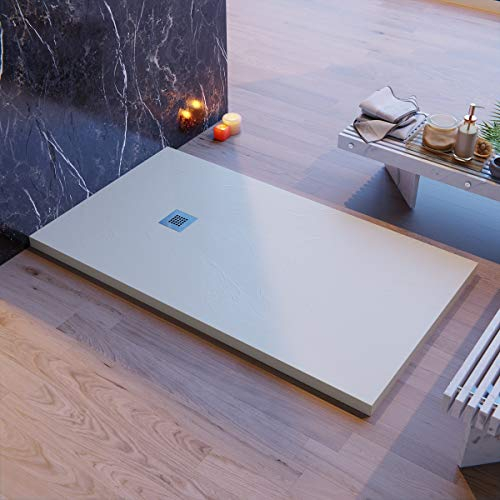Piatto Doccia Made in Italy, serie Venezia, bianco in Mineralmarmo effetto pietra ardesia, rivestimento in Gelcoat, slim 3 cm. 100x120