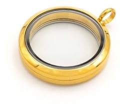 Vintageparts FACHHANDEL FÜR SCHMUCKZUBEHÖR Glasmedaillon aus Edelstahl mit Schraubverschluss zum Befüllen in goldfarben 30 mm 1 Stück