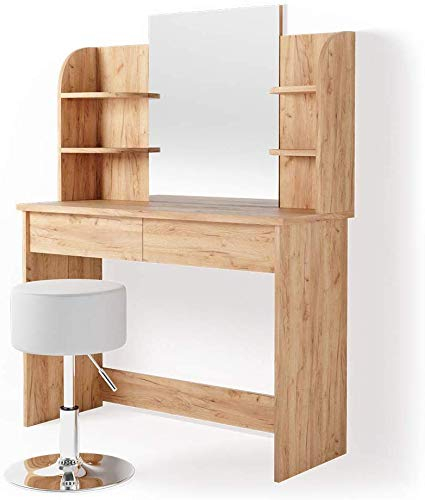 Vicco Schminktisch Charlotte, Goldkraft Eiche, 108 cm mit Hocker