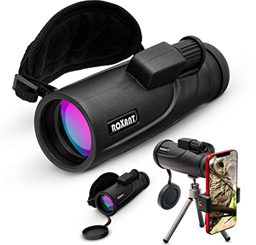 Roxant Falcon Monocular Telescope for Smartphone - 10x42 High Definition BAK4 Prism Focusing Scope - Monoculars for Adults - Includes Monocular, Phone Adapter, Mini Tripod, Case & Lens Cap