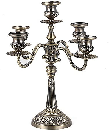 Chandelier,Décoration de bougeoir en bronze doré, décoration de mariage rétro européenne bougeoir doré-bronze à cinq têtes