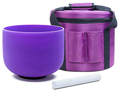 KVKA Crystal Singing Bowl, 8 B Note Crown Chakra Purple, High Pure Quartz, 432 Hz, Includes Carry Bag