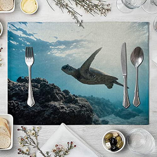 Gualiy Tovagliette Rettangolari Set da 2, Tovaglietta Antiscivolo Cucina 42x32cm Tartaruga Barriera Corallina Tovagliette per Piatti