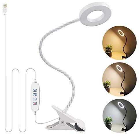 LuxLumin LED Desk Lamp with Clamp for Video Conference Lighting, USB Light for Laptop Zoom Meetings, Clip on LED Ring Light for Computer Webcam Lighting Dimmable White