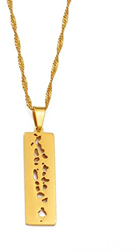 WEJUN Karte Anhänger Halskette - Malediven-Karte Für Frauen Männer Schlüsselbeinkette Maledivischer Stadtname Ethnischer Schmuck Geburtstagsgeschenk, Gelb, 45 cm