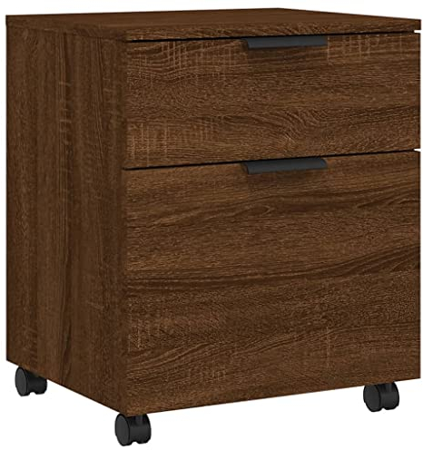vidaXL Aktenschrank Mobil mit Rollen, Rollschrank Rollcontainer für Büro, Büroschrank mit viel Stauraum, Bürocontainer Schrank, Braun Eichen-Optik
