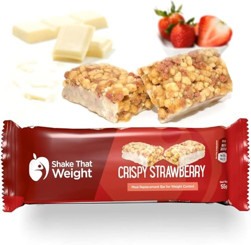 Shake That Weight Crispy Strawberry Meal Bars, 15g Protein, Gluten-Free, Low Sugar Meal Replacement Bars for Weight Loss, High Fibre, Vegetarian