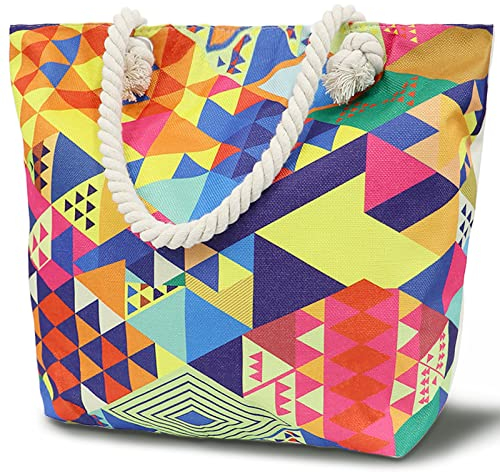 LEcylankEr Strandtasche XXL für Damen Badetasche Groß Strandtasche mit Reißverschluss Tote Bag Einkaufstaschen für Strand Reisen Schwimmbad Einkaufen (Geometrische Muster)