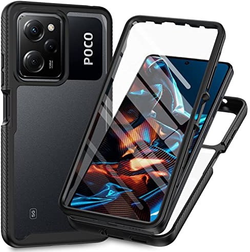 XINYEXIN Funda para Xiaomi Redmi Note 12 Pro 5G / Poco X5 Pro 5G, Protector de Pantalla Incorporado [360 Grados Antigolpes] Rugged Bumper Transparente Carcasa Case Cover - Negro