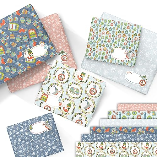 Papierdrachen 6 Bögen Weihnachts Geschenkpapier 70x50cm hochwertig bedruckt - 6 verschiedene Designs auf 100g/m² Papier - Motiv Cozy Christmas - Geschenke stilvoll verpacken