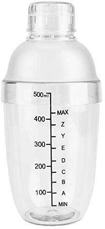 Cocktail Shaker Transparent Resin Cocktail Recipe Shaker with Scale Bar Tool 1000ml for Bartender Kit(500ML)