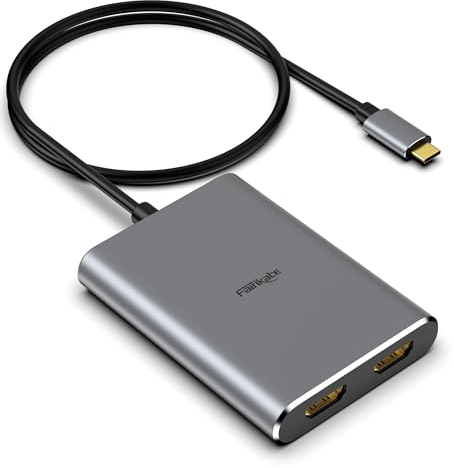 Fairikabe Adattatore da USB C a doppio HDMI per 2 monitor, estendere display per MacBook, splitter per doppio monitor display esteso, adattatore MST per MacBook Pro Air M1 M2 MacOS e Windows