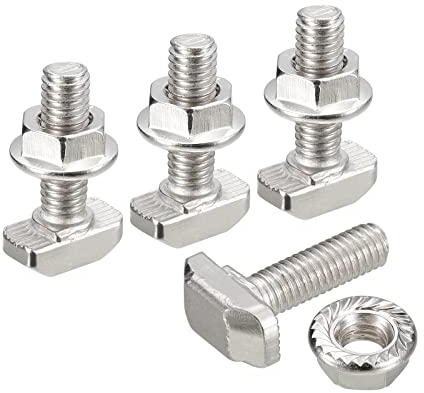 sourcing map M6x20mm T Schlitz Einsteckbolzen und M6 Sechseck Flansch Mutter Set 10 Set Hammer Kopf T-Bolzen T Form Bolzen Schiebend Schraube für 30 Serie Aluminum Profile