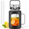 HYDRAGLAZIC 2 Liter Wasserflasche aus Glas mit Griff 2L Glasbecher mit Strohhalm und Deckel Motivationsreich Sport Wasserkrug mit Zeit und Volumenmarkierung Auslaufsicher, Schwarz