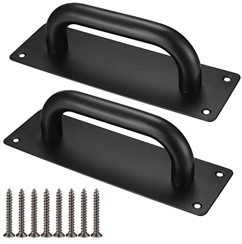 2 Pcs Sliding Door Handles, Black Door Pull Handles, Metal Pull Push Door Handles with Back Plate, Barn Door Handle for Bathroom Kitchen Cupboard Cabinet Garage Shed Gate Door Handles, 7.83x2.55