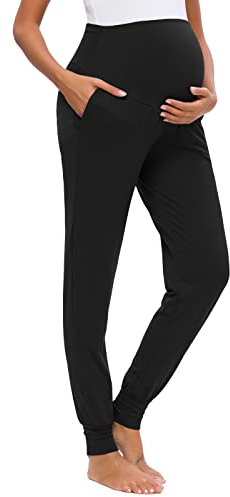 Love2Mi Pantalon de maternité pour femme enceinte, pantalon de sport extensible et confortable, Noir , S