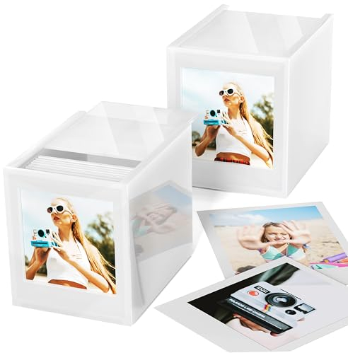 WINKINE Acryl-Fotorahmen und Filmaufbewahrungsbox für Polaroid i-Type/600/SX-70 Film/Instax Square Film, Instax-Rahmen 10,7 x 8,9 cm mit Schiebedeckel, Hochzeitsgästebuch-Alternative, Weiß, 2 Stück