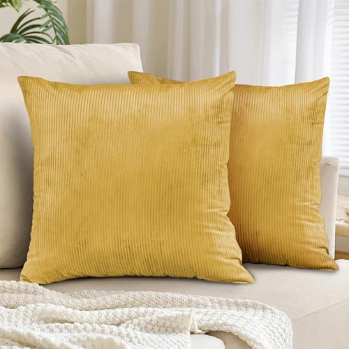 Yorkshire Bedding Cushions with Covers Included 45 x 45 cm Ochre Set of 4PCS (2 Cushion Cover, 2 Inserts) Pattern Square Throw Pillow Cases with Invisible Zipper for Bed Sofas Living Room 18x18 Inch