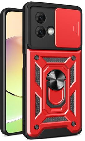 COMAKU Ultra Panzerhülle für Motorola Moto G84 5G, TPU+PC Stoßfeste Hülle mit Slide Camera Cover Kameraschutz mit Ring Ständer Handyhülle - Rot