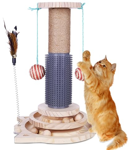 TaFoyu Carrousel pour Chat avec Boules - Arbre à Chat en Bois Interactif pour Intérieur