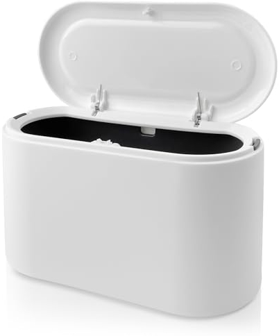tekenewbse 2L Poubelle de Table Avec Couvercle à Bouton-Poussoir, 22 × 11 × 13cm Blanc Petite Poubelle Chambre Mini pour Bureau, Voiture, Salle Bain Cuisine et Chambre