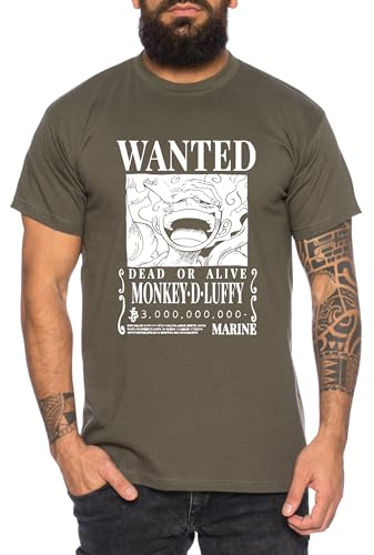 Wanted Luffy - T-Shirt Homme Chapeau de Paille Luffy Zoro One Monkey D. Pirate Ace Piece Goku Anime Ruffy, Taille:XL, Couleur:Kaki
