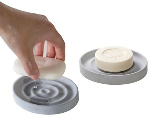 SHIMOYAMA Kieselgur-Seifenschale, 2 Pack, Wasserabsorbierende Steinschale, Kieselgur-Seifenhalter, Schnell Trocknender Seifenhalter für Dusche, Badezimmer, Küche, Spüle, Grau