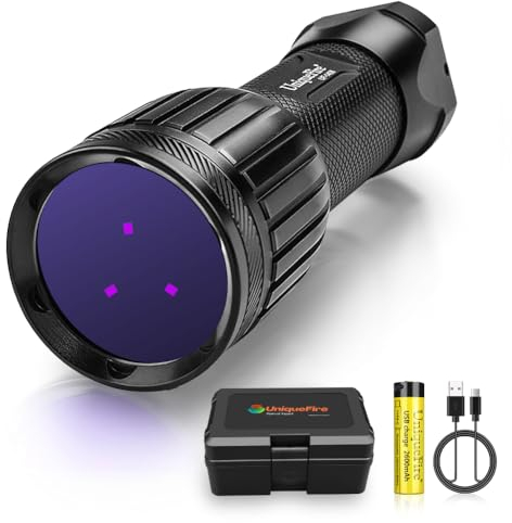 KEENZO 1408 professionelle 365nm UV-Taschenlampe, ultraviolettes Schwarzlicht für Haustierurinsuche & Mineralstofferkennung, robust, wasserdicht, staubdicht, langlebig