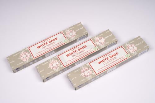Original Satya White Sage Incense Sticks Gift Pack of 3X 15G for Aromatherapy, Spa, Yoga, Weddings, Meditation, Healing, Positivity and Relaxation by Greensense